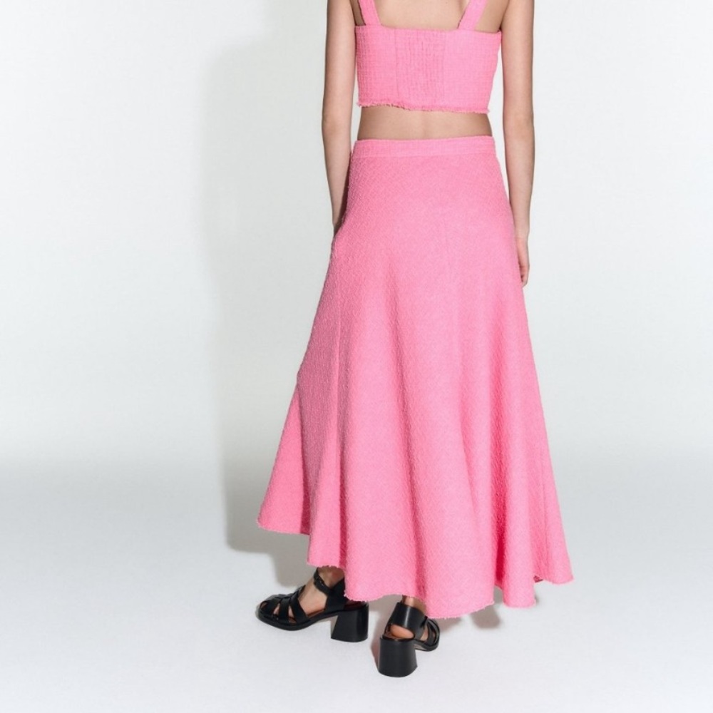 Zara | Textured Tweed-Like Pink Midi Skirt | Size L | Blogger Favorite - Picture 6 of 14
